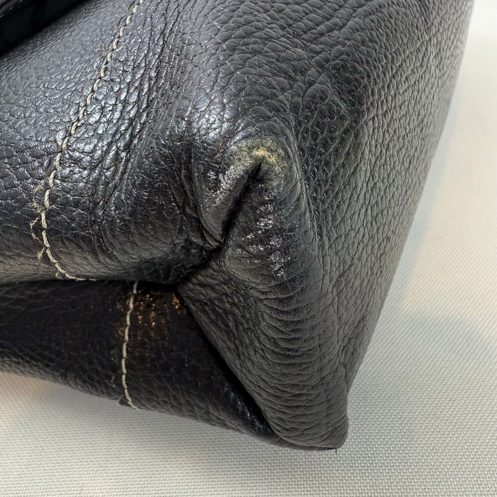 Vintage Black Shoulder Bag Embossed Logo Adjustable Strap with silvertone buckle - Picture 11 of 16
